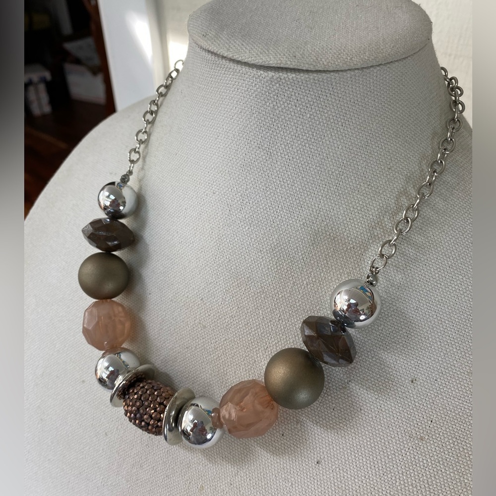 Neutral Tone Bead Statement Necklace - image 2